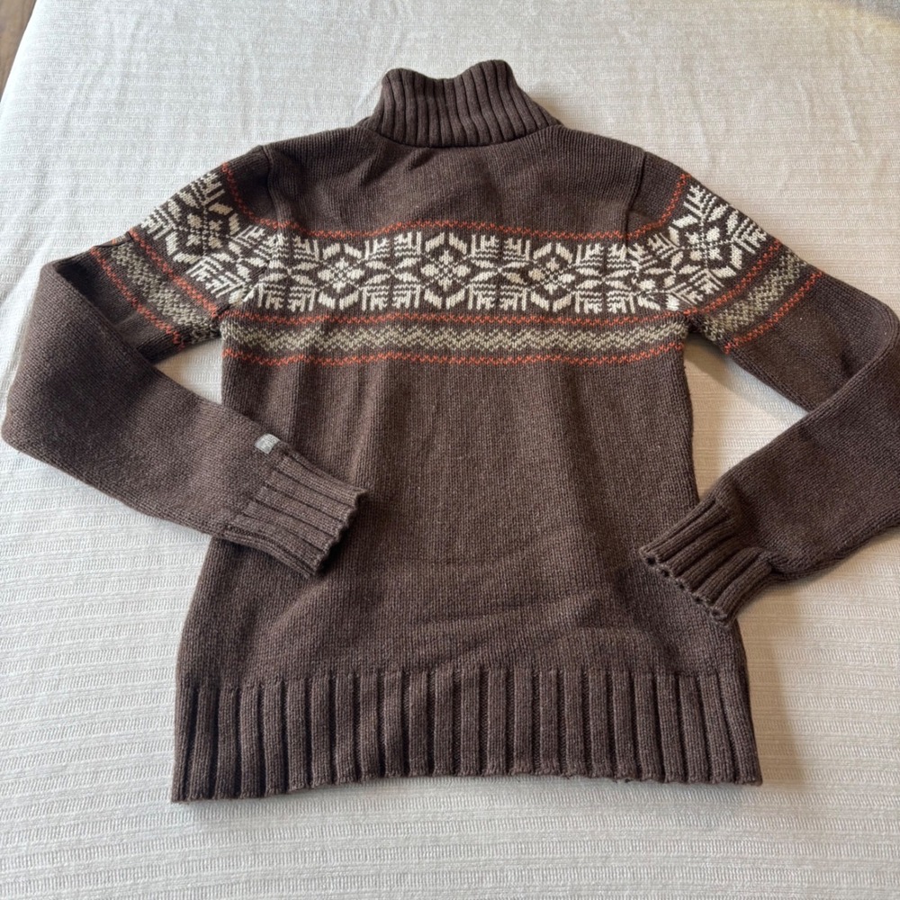 The North Face Womens Brown Fair Isle‎ Toggle Shawl Neck Wool Blend Sweater M - Picture 3 of 12